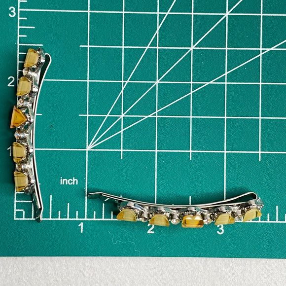 Hair Accessory Set Blue Flower Barette Blue Stone Combs And Yellow Stone Pins - Picture 15 of 15